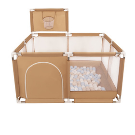 Boisko KK-100X z piłeczkami 6cm Zabawka kojec, beżowy: pastelowy beż-pastelowy niebieski-biały