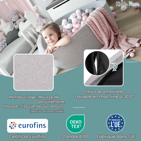 KiddyMoon Suchy basen okrągły z piłeczkami 7cm Zabawka basen piankowy, ciemnoszary: babyblue-niebieski-perła