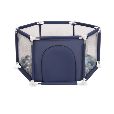 Sześciokąt składany KS-100X z piłeczkami 6cm Zabawka kojec, niebieski: perła-szary-transparent-babyblue-mięta
