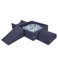 KiddyMoon Piankowy plac zabaw PPZP-KW30D-114 z piłeczkami Zabawka plac zabaw, granatowy: perła-szary-transparent-babyblue-mięta
