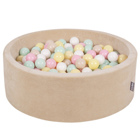 KiddyMoon Suchy basen okrągły VELVET z piłeczkami 7cm Zabawka basen piankowy, beżowy