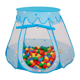 Namiot zamek NZ-100X z piłeczkami 6cm Zabawka namiot dla dzieci, niebieski: żółty-zielony-niebieski-czerwony-pomarańcz