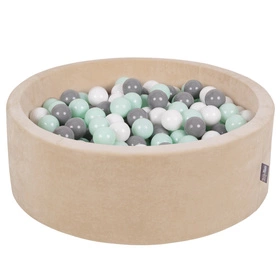 KiddyMoon Suchy basen okrągły VELVET z piłeczkami 7cm Zabawka basen piankowy, beżowy