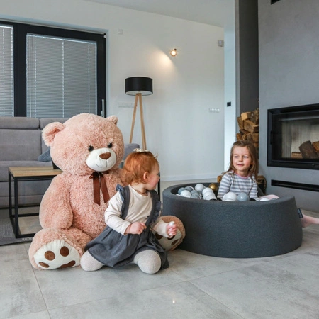 KiddyMoon Suchy basen okrągły z piłeczkami 7cm 120x30 Zabawka basen piankowy, ciemnoszary: biały-szary-czarny-złoty