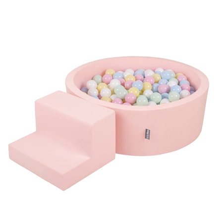 KiddyMoon Piankowy plac zabaw PPZP-OK30D-122 z piłeczkami Zabawka plac zabaw, różowy: pastelowy niebieski-pastelowy żółty-biały-mięta-pudrowy róż