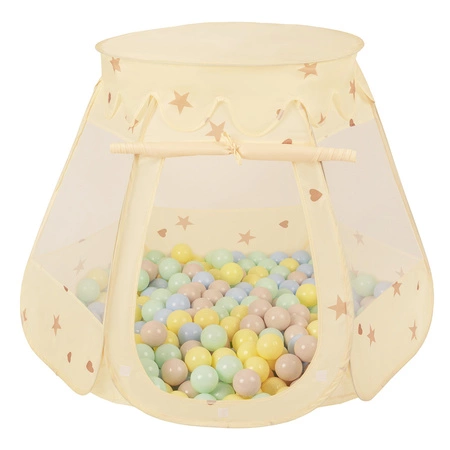 Namiot zamek NZ-100X z piłeczkami 7cm Zabawka namiot dla dzieci, jasny beż: pastelowy beż-pastelowy niebieski-pastelowy żółty-mięta
