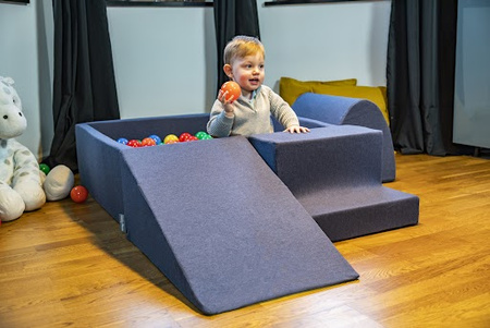 KiddyMoon Suchy basen kwadratowy z piłeczkami 7cm Zabawka basen piankowy, granatowy: babyblue-niebieski-perła