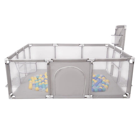 Boisko BO-100X z piłeczkami 6cm Zabawka kojec, szary: turkus-niebieski-żółty-transparent