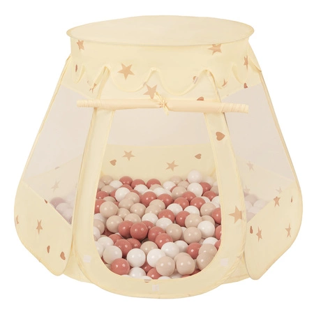 Namiot zamek NZ-100X z piłeczkami 7cm Zabawka namiot dla dzieci, jasny beż: pastelowy beż-łososiowy-biały