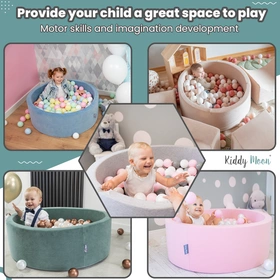 KiddyMoon Suchy basen okrągły z piłeczkami 7cm Zabawka basen piankowy, ciemnoszary: babyblue-niebieski-perła