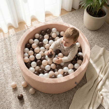 KiddyMoon TEDDY suchy basen okrągły z piłeczkami beżowy