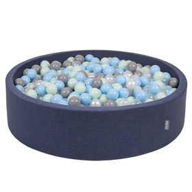 KiddyMoon Suchy basen okrągły z piłeczkami 7cm 120x30 Zabawka basen piankowy, granatowy: perła-szary-transparent-babyblue-mięta