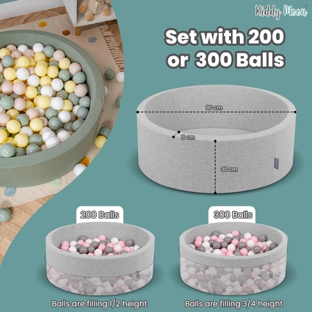 KiddyMoon Suchy basen okrągły z piłeczkami 7cm Zabawka basen piankowy, ciemnoszary: mięta-brązowy