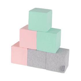 KiddyMoon Miękkie klocki 14cm Zabawka klocki z pianki, sześciany: jasnoszary-różowy-miętowy