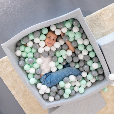 KiddyMoon Plastikowe piłeczki 6cm Zabawka zestaw kulek, biały-szary-mięta