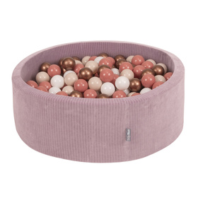 KiddyMoon Suchy basen okrągły STRIPES z piłeczkami 7 cm Zabawka basen piankowy, fioletowy: pastelowy beż-biały-miedziany-łososiowy