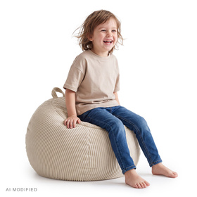 KiddyMoon KM-BAG-ES puf fotel worek na zabawki z zamkiem, beżowy