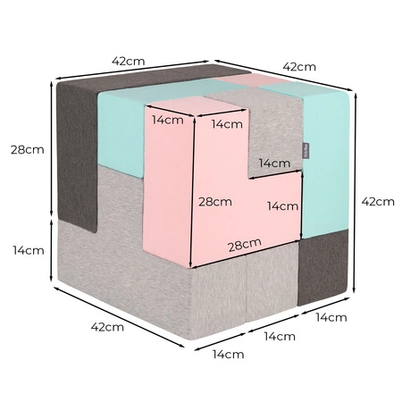 KiddyMoon Piankowe kształty do zabawy Zabawka klocki z pianki, jasnoszary-ciemnoszary-różowy-miętowy