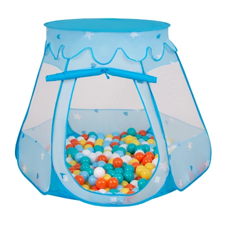 Namiot zamek NZ-100X z piłeczkami 6cm Zabawka namiot dla dzieci, niebieski: biały-żółty-pomarańcz-babyblue-turkus