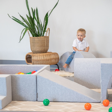 KiddyMoon Piankowy plac zabaw PPZP-KW30D-125 z piłeczkami Zabawka plac zabaw, jasnoszary: żółty-zielony-niebieski-czerwony-pomarańcz