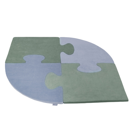 KiddyMoon Piankowe Puzzle do zabawy VELVET Owal Zabawka mata, zieleń lasu-błękit lodu