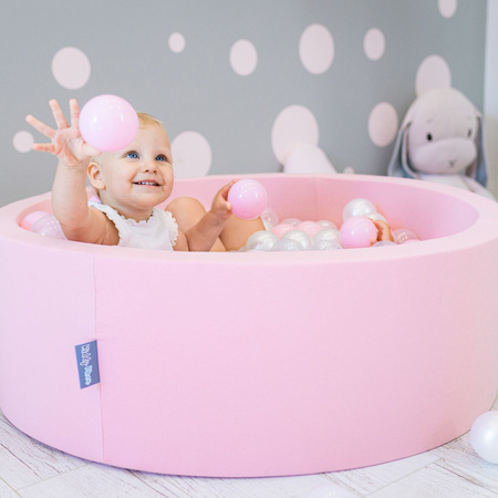 KiddyMoon Suchy basen okrągły z piłeczkami 7cm Zabawka basen piankowy, różowy: pudrowy róż-perła-transparent
