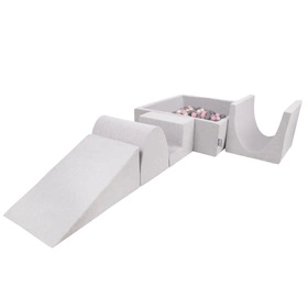 KiddyMoon Piankowy plac zabaw PPZP-KW30D-125 z piłeczkami Zabawka plac zabaw, jasnoszary: perła-szary-transparent-pudrowy róż