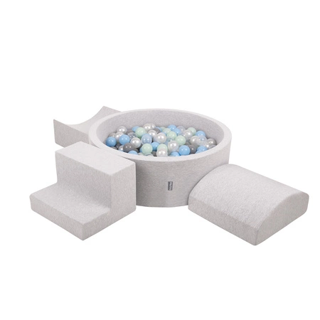 KiddyMoon Piankowy plac zabaw PPZP-OK30D-134 z piłeczkami Zabawka plac zabaw, jasnoszary: perła-szary-transparent-babyblue-mięta