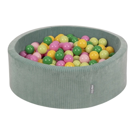 KiddyMoon Suchy basen okrągły STRIPES z piłeczkami 7 cm Zabawka basen piankowy, zielony: jasny zielony-zielony-żółty-pudrowy róż-róż