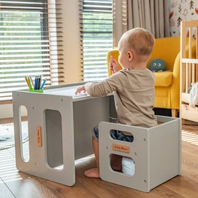KiddyMoon Stolik + krzesło TC-001 Mebel zestaw mebelków, MDF grey