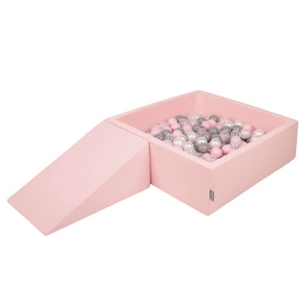 KiddyMoon Piankowy plac zabaw PPZP-KW30D-112 z piłeczkami Zabawka plac zabaw, różowy: perła-szary-transparent-pudrowy róż