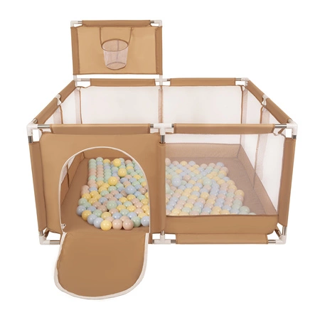 Boisko KK-100X z piłeczkami 6cm Zabawka kojec, beżowy: pastelowy beż-pastelowy niebieski-pastelowy żółty-mięta