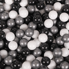 KiddyMoon Plastikowe piłeczki 7cm Zabawka zestaw kulek, biały-czarny-srebrny