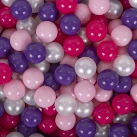KiddyMoon Plastikowe piłeczki 7cm Zabawka zestaw kulek, pudrowy róż-perła-fiolet-ciemny róż