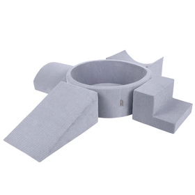 KiddyMoon Piankowy plac zabaw STRIPES PPZP-OK30VS-115 z piłeczkami Zabawka plac zabaw, ciemnoszary: pastelowy niebieski-pastelowy żółty-biały-mięta-pudrowy róż