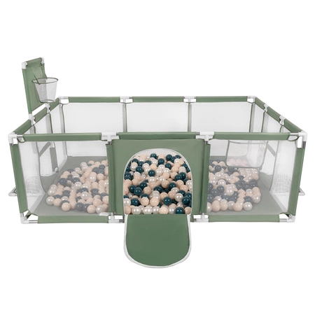 Boisko BO-100X z piłeczkami 6cm Zabawka kojec, zielony: ciemny turkus-pastelowy beż-perła