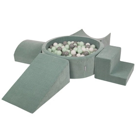 KiddyMoon Piankowy plac zabaw STRIPES PPZP-OK30VS-115 z piłeczkami Zabawka plac zabaw, zielony: biały-szary-mięta