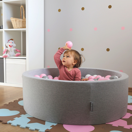 KiddyMoon Suchy basen okrągły z piłeczkami 7cm Zabawka basen piankowy, jasnoszary: szary-biały-róż