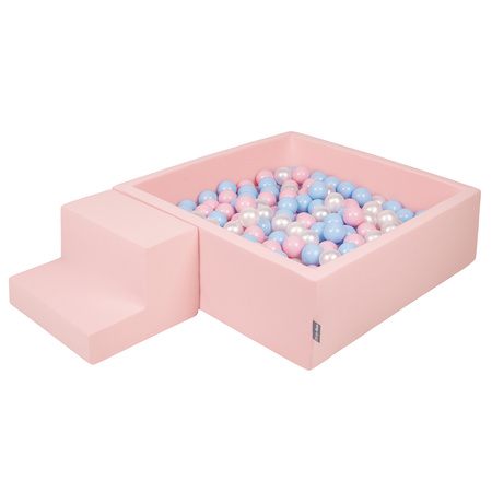 KiddyMoon Piankowy plac zabaw PPZP-KW30D-122 z piłeczkami Zabawka plac zabaw, różowy: babyblue-pudrowy róż-perła