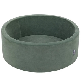 KiddyMoon Suchy basen okrągły VELVET z piłeczkami 7cm Zabawka basen piankowy, zieleń lasu: biały-szary-mięta