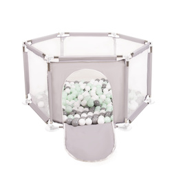 Sześciokąt składany KS-100X z piłeczkami 6cm Zabawka kojec, szary: biały-szary-mięta