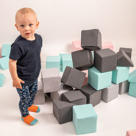 KiddyMoon Miękkie klocki 14cm Zabawka klocki z pianki, szary jasny