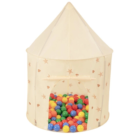 Pawilon PT-100X z piłeczkami 7cm Zabawka namiot dla dzieci, jasny beż: żółty-zielony-niebieski-czerwony-pomarańcz