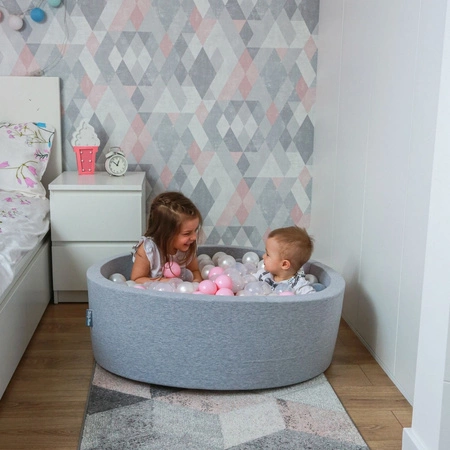 KiddyMoon Plastikowe piłeczki 7cm Zabawka zestaw kulek, perła-szary-transparent-pudrowy róż
