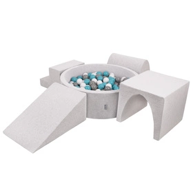KiddyMoon Piankowy plac zabaw PPZP-OK30D-125 z piłeczkami Zabawka plac zabaw, jasnoszary: szary-biały-turkus