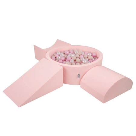 KiddyMoon Piankowy plac zabaw PPZP-OK30D-114 z piłeczkami Zabawka plac zabaw, różowy: pastelowy beż-pudrowy róż-perła