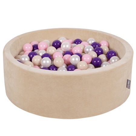 KiddyMoon Suchy basen okrągły VELVET z piłeczkami 7cm Zabawka basen piankowy, beżowy