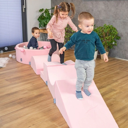 KiddyMoon Piankowy plac zabaw PPZP-OK30D-124 z piłeczkami Zabawka plac zabaw, różowy: perła-szary-transparent-pudrowy róż