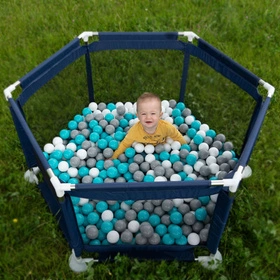  Sześciokąt składany KS-100X z piłeczkami 6cm Zabawka kojec, niebieski: szary-biały-turkus