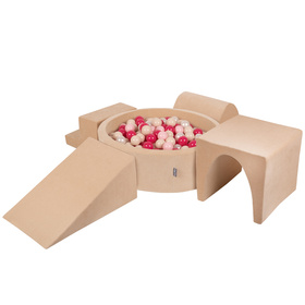 KiddyMoon Piankowy plac zabaw VELVET PPZP-OK30V-125 z piłeczkami Zabawka plac zabaw, beż piasku: pastelowy beż-pudrowy róż-perła-ciemny róż